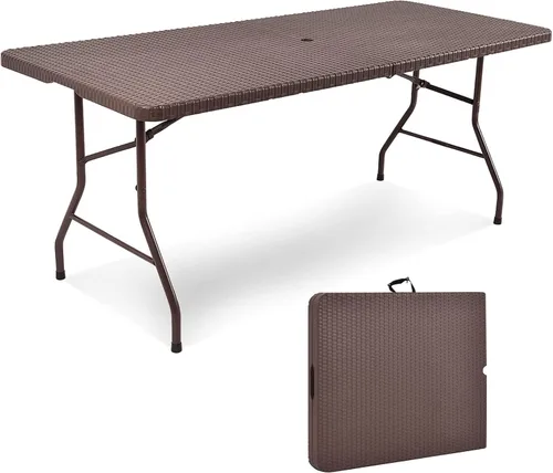 Miniatura 11 de GYMAX Mesas plegables de 6 pies, mesa de campamento portátil ligera con asa de transporte, fácil de plegar para interiores y exteriores, mesa