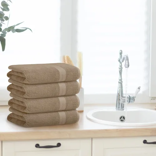 Miniatura 5 de Avalon Towels Juego de 4 toallas de baño beige (27 x 54 pulgadas), 100% algodón absorbente y de secado rápido, toallas beige para baño, súper suaves