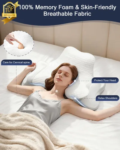Miniatura 5 de Almohada cervical para el cuello y almohada de lectura para dormir y leer, almohada ortopédica ergonómica de espuma viscoelástica, soporte
