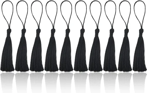 BOROLA 25 borlas hechas a mano de 5 pulgadas, suaves y sedosas, para proyectos de bricolaje, fabricación de joyas, decoración, marcadores (negro)