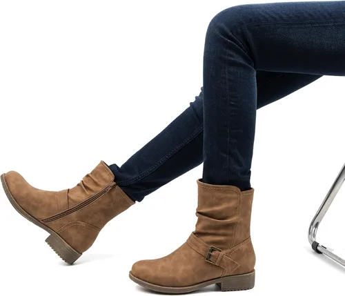 Miniatura 6 de VJH confort Botas de media pantorrilla para mujer, botines holgados con hebilla cómoda con cremallera lateral