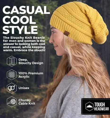 Miniatura 26 de Slouchy Cable tejido Gorro de lana por Tough Headwear – Gorro de lana de gran tamaño Sombreros Gorros Graves Sombreros Para Hombres y Mujeres