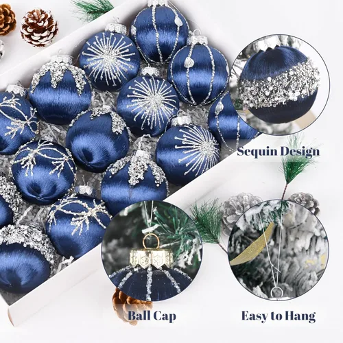 Miniatura 4 de Bolas de Navidad Azul Marino Adornos - Paquete de 15 Adornos de Árbol de Navidad de Lujo No Se Astillan - Juego de Bombillas de Navidad de Satén