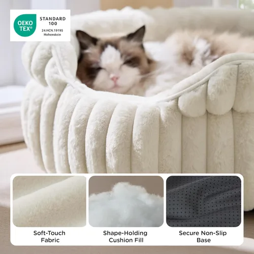 Miniatura 3 de Bedsure ComfyFleece™ - Cama para gatos, lavable y redonda para mascotas para gatos de interior, cama de pana súper suave con parte inferior