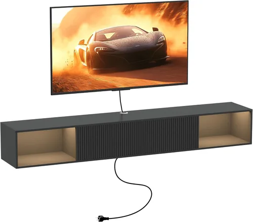 Soporte de TV flotante de 55 pulgadas con luz LED, soporte de TV flotante montado en la pared, centro de entretenimiento flotante con almacenamiento