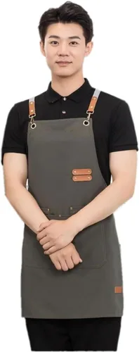 Delantal de chef de lona, delantal de espalda cruzada para hombres y mujeres con correas ajustables y bolsillos grandes, delantal de lona,