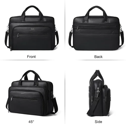 Miniatura 8 de Bolso de Mensajero de Cuero Shrrie para Hombres y Mujeres de 17 Pulgadas, Bolso para Laptop de Gran Capacidad Resistente al Agua, Bolso de Hombro