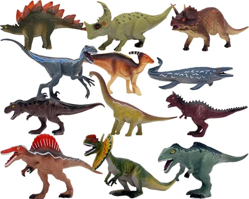 Gemini&Genius Juego de juguetes de dinosaurio para niños, velociraptor, dilofosaurio, estegosaurio, braquiosaurio, espinosaurio, mosasaurio, 12