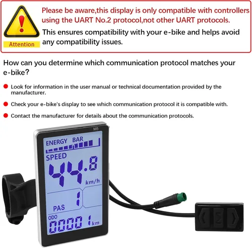 Miniatura 5 de Pantalla LCD para Bicicleta Eléctrica, Métrica de Panel de 5 Pines para E Scooter M5 con Conector Impermeable, Pantalla de Control de Medidor