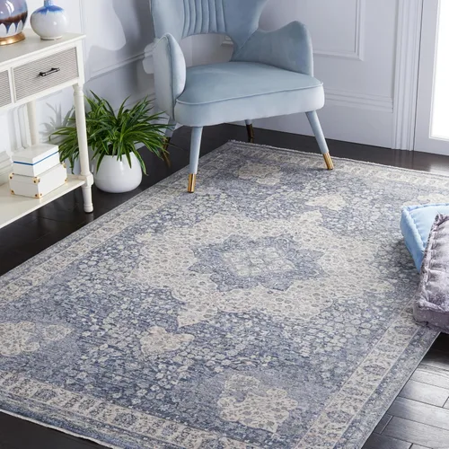 Miniatura 9 de SAFAVIEH Winston Collection - Alfombra de pasillo, 2 pies 2 pulgadas x 8 pies, color azul y crema, diseño envejecido, no desprende pelusa y de fácil