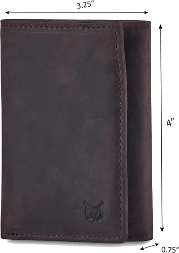 Miniatura 4 de Cartera de piel auténtica con triple pliegue para hombre, bolsillo frontal delgado, tarjeta de bloqueo RFID