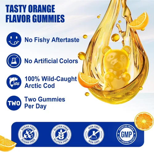 Miniatura 6 de Gomitas de aceite de hígado de bacalao de 1000 mg para adultos y niños, con vitamina A y D3, suplemento de aceite de pescado Omega 3, DHA 360 mg