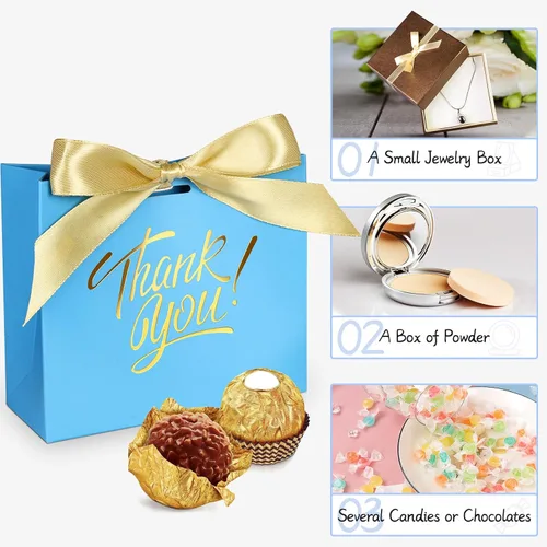 Miniatura 2 de Paquete de 60 pequeñas bolsas de regalo de agradecimiento, 4.5 x 1.8 x 3.9 pulgadas, cajas de regalo de fiesta con cinta de lazo, pequeñas bolsas