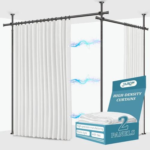 Miniatura 16 de JILRON Juego de cortinas divisoras de ambientes sin taladro: incluye cortina beige de 106 pulgadas de ancho x 84 pulgadas de largo y soportes