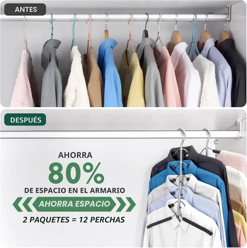 Miniatura 4 de DOIOWN - Perchas para ahorrar espacio de 6 niveles para abrigos - Con espuma antideslizante acolchada, perchas de metal negro para suéteres