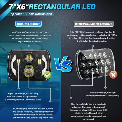 Miniatura 3 de JHLion - Faro LED de 5 x 7, antideslumbrante, H6054, 5 x 7, 7 x 6, 180 W, aprobado por DOT, 600% más brillante, con señal de giro ámbar DRL de alta