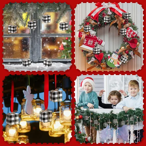 Miniatura 6 de Chivao 24 piezas de adornos para árbol de Navidad, mini regalos para manualidades, adornos en miniatura con cuadros de búfalo, adornos colgantes