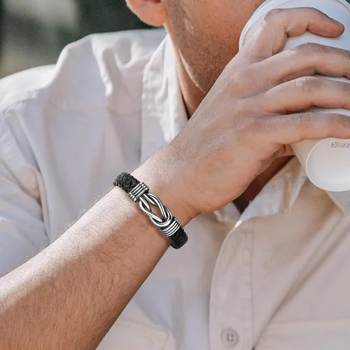 Miniatura 2 de JoycuFF Pulseras de cuero trenzado marrón para hombre, regalos para papá, novio, marido, hijo, nieto, hermano, para siempre, para el día del padre