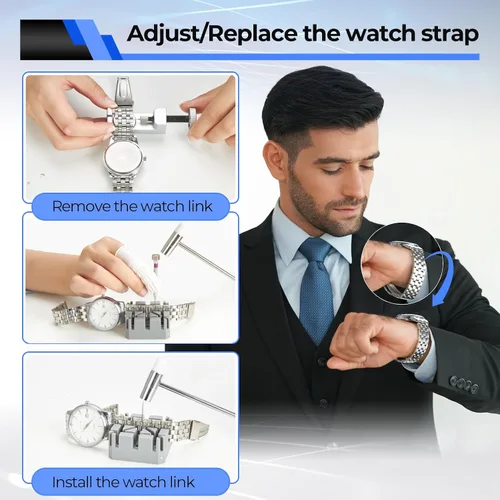 Miniatura 4 de Ohuhu - Kit de reparación de reloj, 192 piezas mejoradas de alta resistencia para extracción de eslabones de reloj, kit de herramientas de repuesto