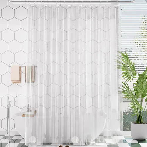 Miniatura 37 de AmazerBath - Cortina de ducha de plástico, 70 x 72 pulgadas, cortina de ducha esmerilada de plástico, impermeable, pesada, gruesa, con 3 piedras