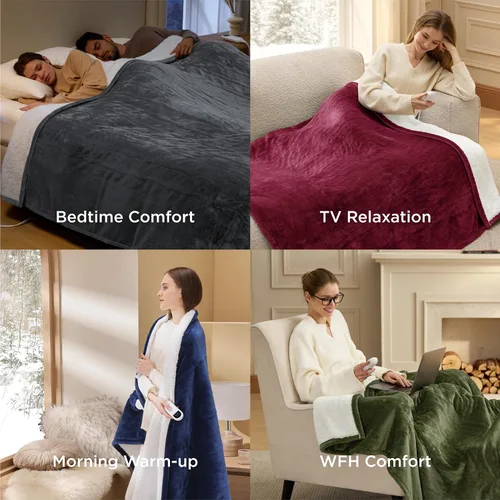 Miniatura 7 de Bedsure - Manta eléctrica de calentamiento rápido, manta de franela suave con 4 ajustes de tiempo, 6 ajustes de calefacción, regalos cálidos