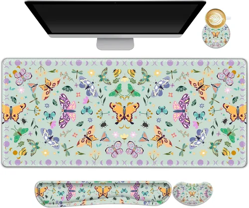 Miniatura 30 de ARTSO Juego de Alfombrilla de Mouse Extendida para Juegos, Reposamuñecas para Teclado + Reposamuñecas + Alfombrilla de Mouse XXL Grande + Posavasos