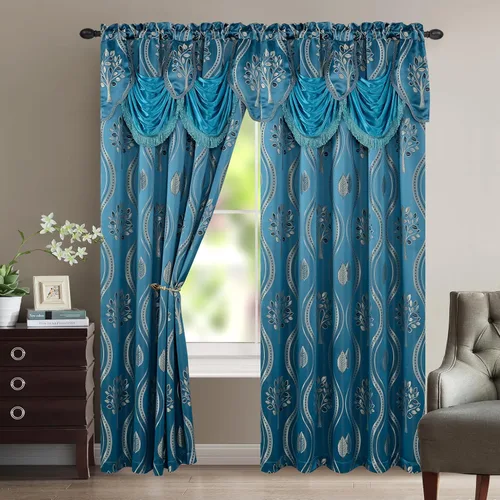Elegant Comfort Lujoso y hermoso juego de paneles de cortina con cenefa adjunta y respaldo de 54" x 84 pulgadas (juego de 2), azul marino