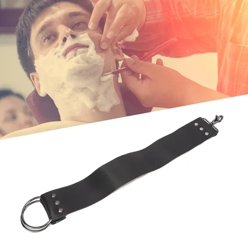 Miniatura 4 de Strop de cuero negro con ganchos de anclaje de latón para afilar cuchillos, rasurar corte recto, herramienta de limpieza duradera para maquinillas