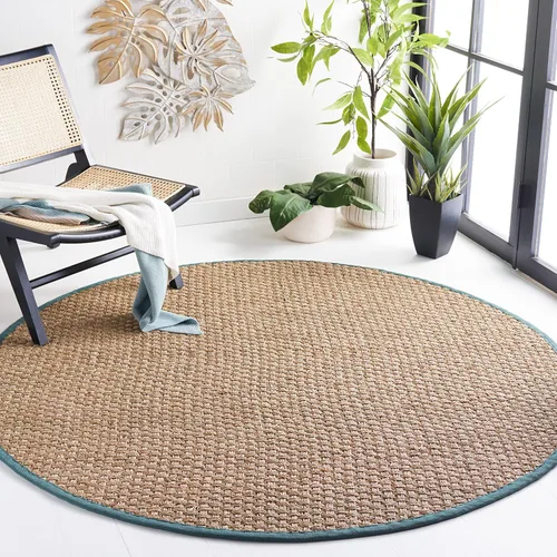 Miniatura 164 de Safavieh Natural Fiber NF114P - Alfombra redonda de hierba marina, tejido de canasta, con borde, de 244 cm, color gris Natural/ gris