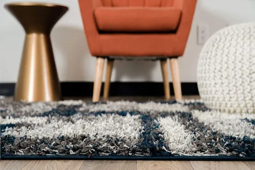 Miniatura 4 de Rugshop Alfombra de felpa de cuadros modernos desgastados azul marino, no desprende pelusa, suave para sala de estar, comedor y oficina, 7 pies 10