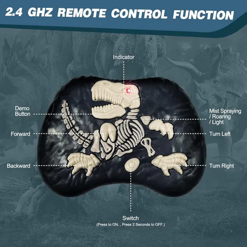 Miniatura 7 de Sunrad Juguetes de dinosaurio a control remoto para niños de 3-5, 4, 7, 8 a 12 años, robot electrónico a control remoto con aerosol, luz y rugido