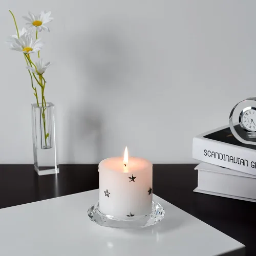 Miniatura 4 de Portavelas de Cristal Pilar Candelabro Decoraciones para Hogar Fiesta Cena Navidad Adecuado para Velas Cilíndricas Grandes Cortado a Mano 4.3'' X