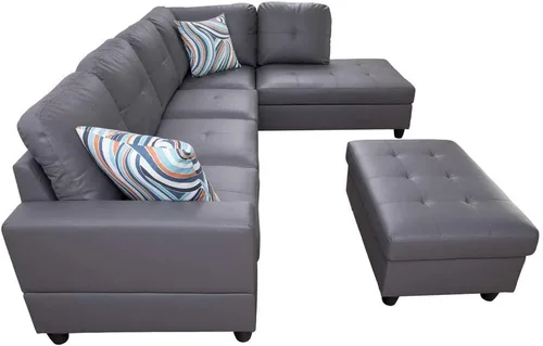 Miniatura 3 de Lifestyle Furniture Juego de sofá de lujo ligero para sala de estar, juego de tres piezas, sofá de cuero artificial, silla otomana
