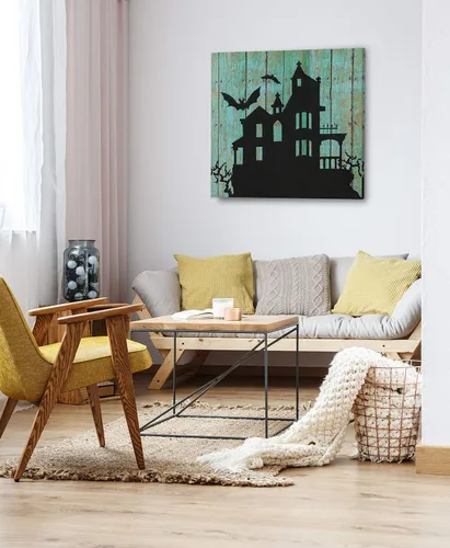 Miniatura 3 de Renditions Gallery Haunted House - Lienzo decorativo para pared de Halloween, 16 x 16 pulgadas