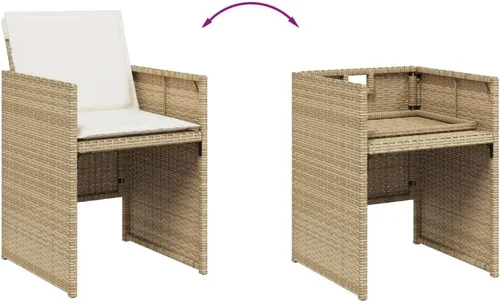 Miniatura 7 de Juego de muebles de patio de 13 piezas con cojines, sillas y taburetes plegables, juego de comedor de ratán de poliéster beige para jardín, patio