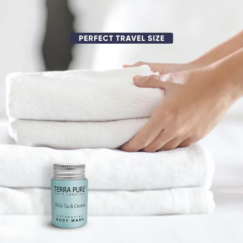 Miniatura 6 de Terra Pure White Tea & Coconut Body Wash, comodidades de hotel tamaño viaje, 1 onza (caja de 300)
