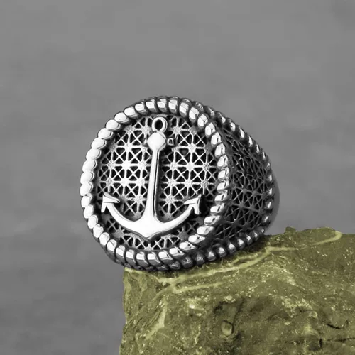 Miniatura 3 de Anillo de sello de anclaje de acero inoxidable Anillo de dedo de red de cuerda de anclaje náutico