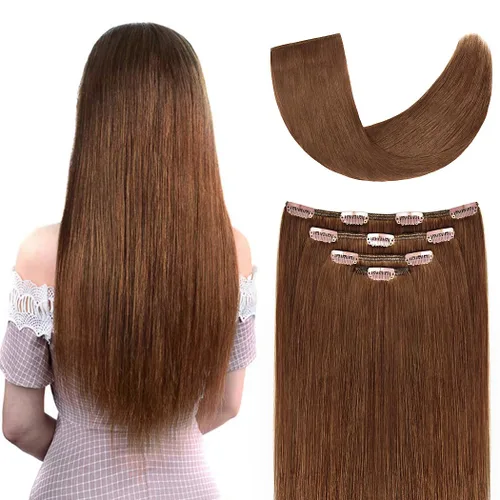 Miniatura 24 de Extensiones de cabello humano Remy de 12 pulgadas con clip para mujer, extensiones de cabello humano sedoso y liso, 1.76 onzas, 4 piezas