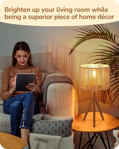 Miniatura 7 de EDISHINE Lámpara de mesa de ratán de 17.5 pulgadas, lámpara de noche de madera con pantalla tejida de cuerda de papel hecha a mano, lámpara