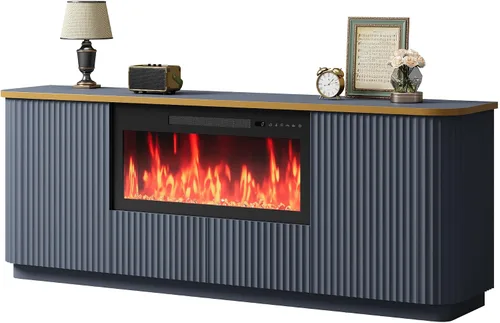 Miniatura 14 de QUW Soporte de TV acanalado de 70 pulgadas para televisores de hasta 80 pulgadas, moderno centro de entretenimiento con 2 cajones y gabinetes, Blanco