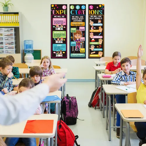 Miniatura 5 de Póster gigante de 3 piezas de expectativas de clase para decoración de aula, reglas de clase, póster de pared, carteles educativos de regreso a