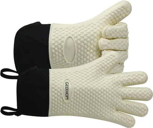 Miniatura 9 de GEEKHOM Guantes de Barbacoa Resistentes al Calor Manoplas de Horno - Guantes de Silicona para Parrilla con Protección de Brazo de 13.7" - Agarrador