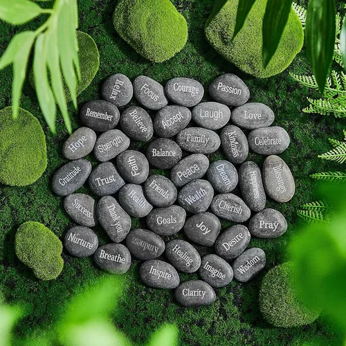 Miniatura 4 de Fabbay 40 piezas de rocas inspiradoras grabadas, piedras de aliento con palabras, juego de piedra natural de río a granel para decoración de jardín