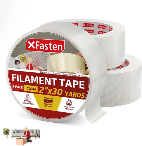 Miniatura 10 de XFasten cinta americana de filamento transparente , 2 pulgadas X 30 yardas