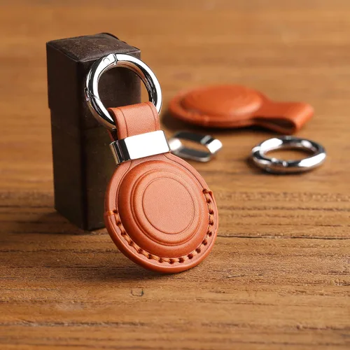 Miniatura 5 de Llavero de cuero genuino compatible con Airtag, soporte seguro para llavero de AirTag, accesorios para llavero AirTag - Marrón V2.0