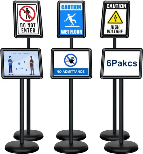 Miniatura 17 de Paquete de 6 soportes para letreros de pedestal de 11 x 17 pulgadas, soporte de exhibición ajustable para pedestal, soporte de aluminio para Negro