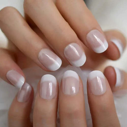 Miniatura 24 de Coolnail Uñas acrílicas clásicas a presión con flores cortas, uñas cuadradas de diseño natural, uñas postizas con purpurina para uso diario
