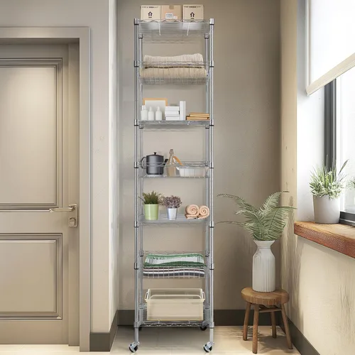 Miniatura 5 de Finnhomy Estantería de Alambre de Servicio Pesado de 7 Niveles con Ruedas de 18 x 18 x 78.8 pulgadas, 7 Estantes, Rack de Almacenamiento de Metal