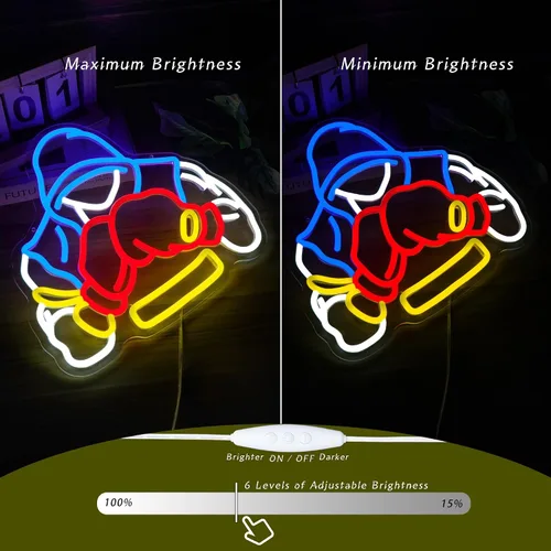 Miniatura 5 de Letrero de neón de boxeador, regalos de boxeo para hombres, luz LED de neón regulable para salas de deportes, decoración de gimnasio y cueva
