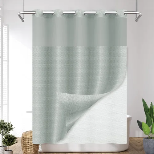 Miniatura 9 de ARICHOMY Cortina de ducha con tejido de gofre, 250 GSM, peso pesado con gancho a presión y ventana transparente, cortina de baño de tela de Blanco